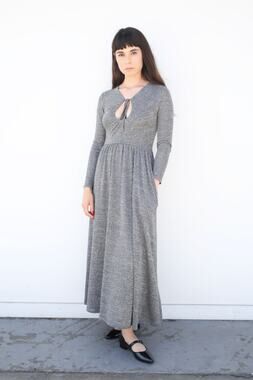 Alexa Chung Lurex Gray Metallic Knit Keyhole Midi Dress Size Medium